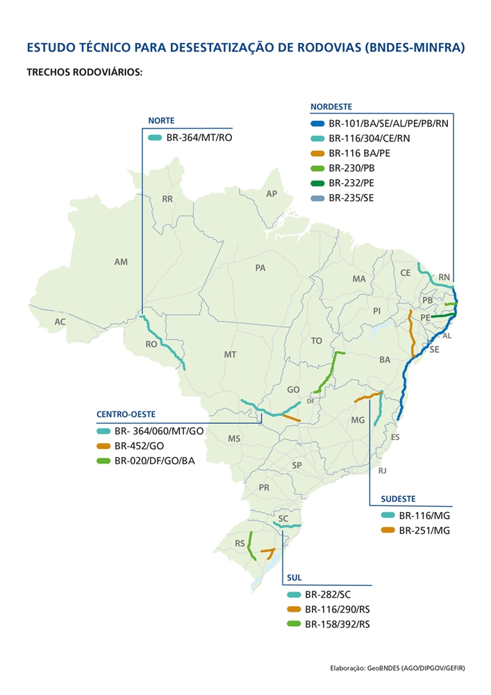 Governo avalia concessão rodoviária de 7,2 mil quilômetros_OMDN_O Mundo dos Negócios_BNDES_Mapa